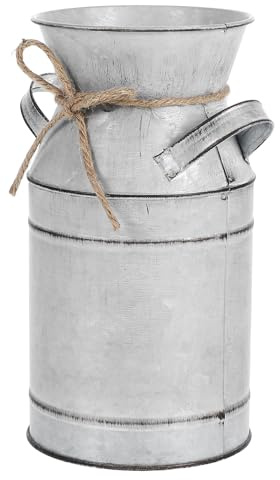 LALAFINA Galvanized Metal Milk Can Vase Vintage Rustic Iron Flower Bucket Planter with Double Handles for Farmhouse Home Decor and Floral Arrangements,