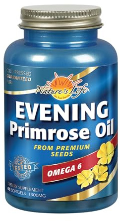 Nature's Life Evening Primrose Oil 1300 mg | PMS and Menopause Balance Support for Women | Skin Health | 60ct