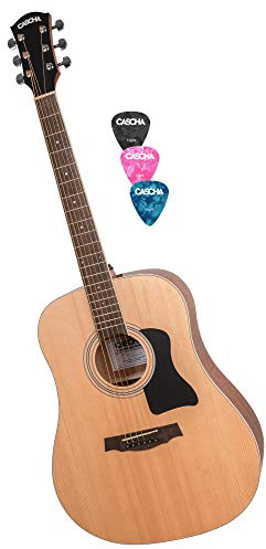 CASCHA Guitare Acoustique, Western Guitar, Dreadnought, Cordes D'Acier, Pour Débutants & Joueurs Avancés, Incluant 3 Médiators