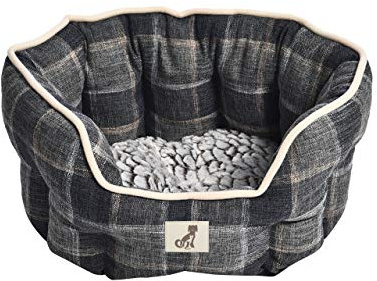 allpetsolutions Alfie Oval Soft Dog Bed - Fleece Lined, Machine Washable, Recycled Fill, Dog & Cat Bed, Check (Medium)