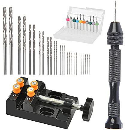 FOROREH 37 Stück Handbohrer Set, Mini Bohrer & Spiralbohrer Bits 0.5-3mm & Schraubstock & Manuelle Bohrmaschine Handbohrer für DIY Bohren, Schmuck Carving