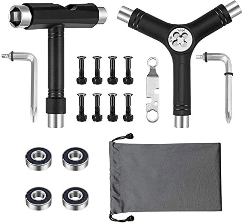 CiShow 18Stk Multifunktionales Skateboard-Werkzeug, All-in-One, tragbares Skateboard-Tool mit Inbusschlüssel, Sechskantschlüssel, Skateboard-Zubehör, für Longboard, Skate, Roller