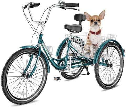 NAIZEA Adult Tricycle, 7 Speed Three Wheel Cruiser Bike, 20/24/26 inch Adult Trikes 3 Wheel Bikes with Large Basket for Seniors, Adults, Women, Men, Multiple Colors