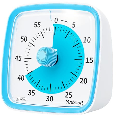 Yunbaoit Visual Timer with Night Light, 60-Minute Countdown Timer for Kids and Adults, Silent Classroom Timer, Time Management Tool for Home, School, or Work (Light Blue)