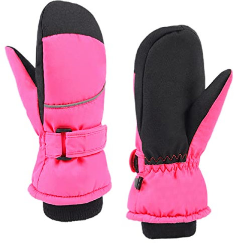 TRIWONDER Kinder Skihandschuhe, Snowboard Handschuhe, wasserdichte und Winddichte Schneehandschuhe, Winter Fäustlinge für Junge Mädchen 3-9 Jahre alt (Rosenrot, 5-7 Jahre alt)