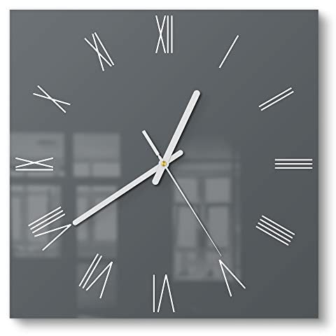 DEQORI Glasuhr | 30x30 cm | Unifarben - Dunkelgrau | ausgefallene leise Design Uhr aus Glas | Wanduhr für Wohnzimmer & Küche | Moderne Hingucker Uhr für die Wand