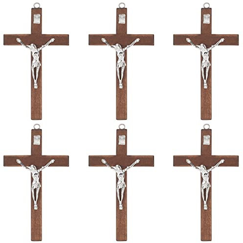 WEBEEDY 6 crocifisso in legno, piccola croce cristiana da parete in legno, 4,7 pollici/12 cm (marrone)