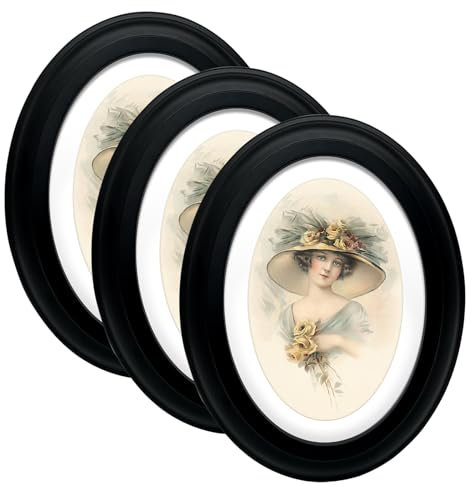 irbaniland Bilderrahmen für Bilder, Fotos, oval, zum Aufhängen, rund, Heimdekoration, Weiß, Schwarz, Dekorationswerkzeug, Tischplatte, Vintage, Schwarz, 20,3 x 25,4 cm, 3 Stück