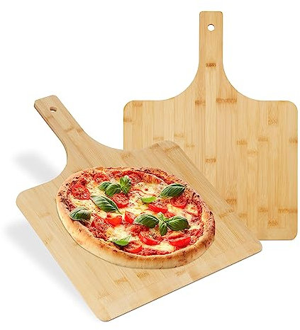 Relaxdays Pizzaschieber XXL, 2er Set, 50x38 cm, Pizzaschaufel, abgerundete Kanten, Griff, Brotschieber, Bambus, Natur