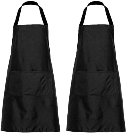 EUPSIIU 2 Piezas Delantales Impermeables Ajustables del Cocinero, Delantales de Chef con 2 Bolsillos, Unisex, Delantal Chefs Cocina para Casa, Cocina, Restaurante, Cafetería, 60 * 70 cm (Negro)