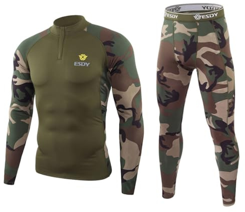 Oanviso Homme Vintage Ensemble de sous-Vêtement Thermique Slim Fit Militaire Tactique Sport Fonctionnel Ensemble Jogging Baselayer Maillot Manches Longues A Kaki M