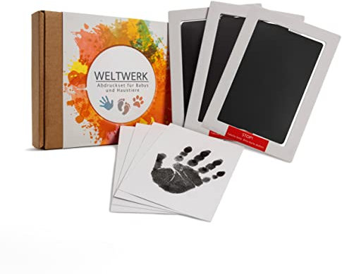 WELTWERK® Abdruckset Baby Hand & Fußabdruck [2er Set] Stempelkissen für Neugeborene & Haustiere – ungiftig & sicher – Geschenk zur Geburt & Babyparty – inkl. Vorlagen zum Ausdrucken
