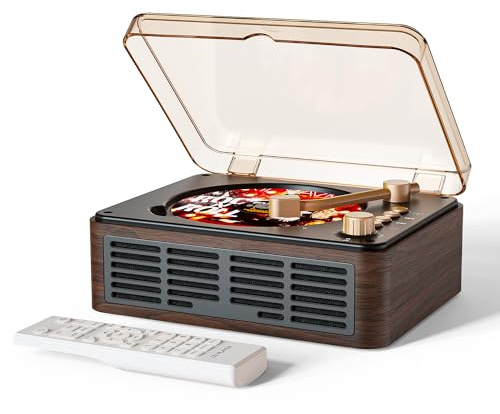 CARONSORT CD Player with Speakers Bluetooth Nostalgic Retro Portable CD Players for Home Wood Music Player FM Radio for HomeWired and Remote Control-Walnut Brown