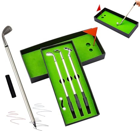 Hominas Ensemble de 3 Stylos de Club de Golf, Mini Jeu de Golf de Bureau avec 3 Stylos de Club de Golf, Ensemble de Stylos de Golf en Métal, Ensemble de Papeterie de Golf pour