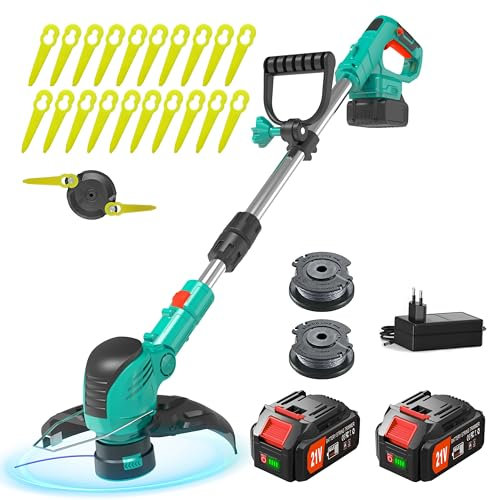 JWDJ - K80 Cortabordes Eléctrico Inalámbrico a Batería 21V One+ Ø 1.6 MM-400 Cm - para césped y Tierras de Cultivo, jardinería casera, Cuidado del césped - Gran Confort de Trabajo (Verde)