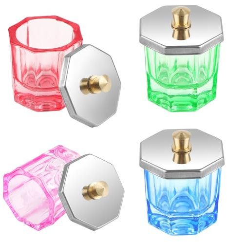 EBANKU Set di 4 piatti colorati per unghie acriliche, contenitori multifunzionali in vetro per polvere e liquidi, con coperchi a prova di perdite, kit di strumenti per nail art e bicchieri in acrilico