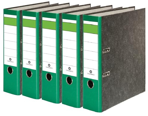 Conipa® 5 Stück DIN A4 Ordner Grün (8cm breit) 2-Ringe-Meachanik [MADE IN GERMANY] für 600 Blatt (grau marmoriert) - Ordnerhefter für Unterlagen - Dokumentenordner Büro, Uni & Schule