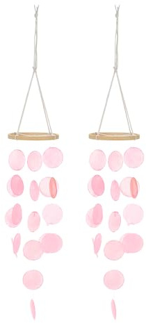 QUARKZMAN Giochi Di Vento In Conchiglia Capiz, 2Pz 35 Da Esterno Appesi Spiaggia Originali Cascata Naturale Di Conchiglie Decorazione Per Casa Stile Oceano Estivo Patio, Rosa