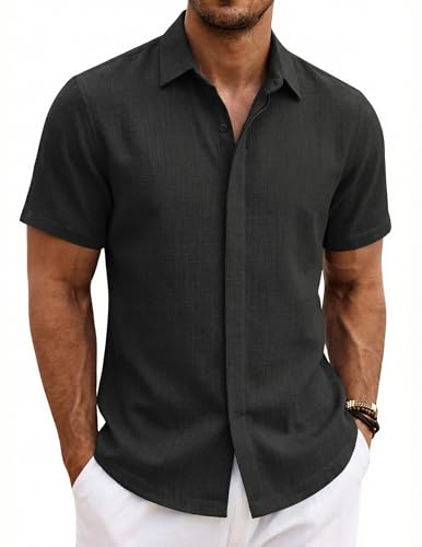 COOFANDY Camisa Hombre Manga Corta Verano 100% Algodón Camisas Hombre Casual Regular Fit
