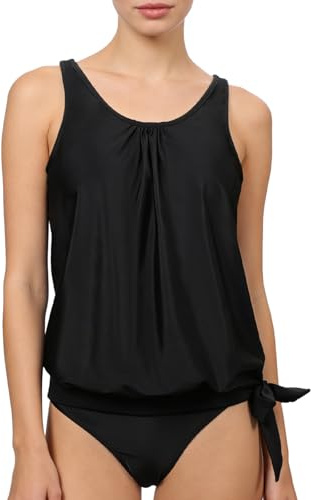 Tankini Swimsuits for Women Tummy Control Bathing Suits Two Piece Tankini Tops with Bikini Bottoms Twist Swimwear (UK, Alpha, M, Regular, Regular, Black)