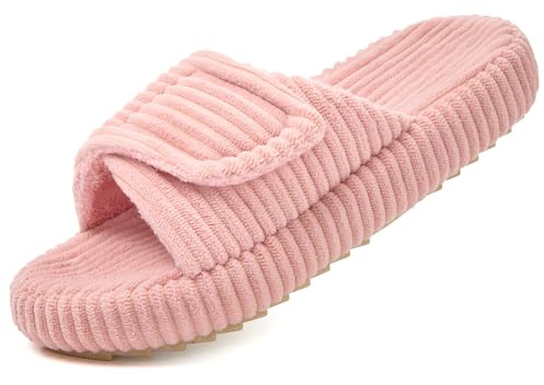 Coswind Chaussons Femme Confortable Mousse Mémoire Velour Côtelé Pantoufles | Réglable Bout Ouvert Slippers, Maison Chaussures, Antidérapantes, Intérieur Extérieur