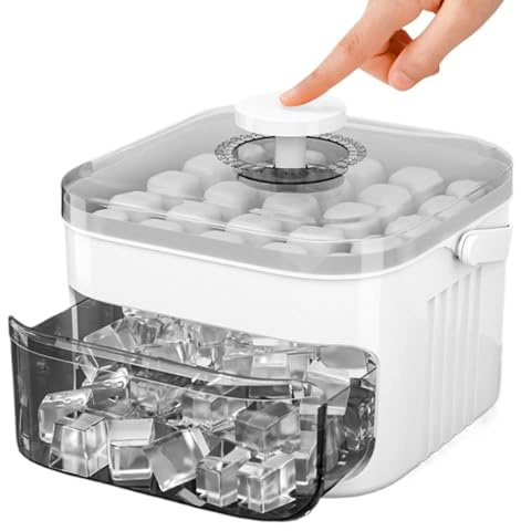 Macchina per ghiaccio da 50 cubetti con coperchio a pressione facile, cassetto del ghiaccio portatile estraibile a doppio strato con maniglia per cucina Picnic Campeggio Vacanze Bevande