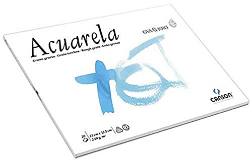Canson Guarro Acuarela, Papel de acuarela, Áspero, 240g, Encolados por el lado corto, 23x32,5cm, Extra Blanco, 20 Hojas