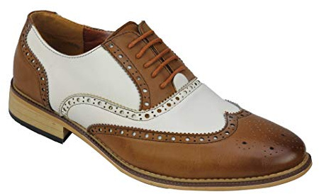 Mens Classic Leather Lined 2 Tone Brogue Shoes Smart Formal Office Work Lace Up Oxford