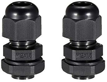 sourcing map M12 Cable Gland Waterproof Plastic Joint Adjustable Locknut Black for 3mm-6.5mm Dia Cable Wire 2 Pcs
