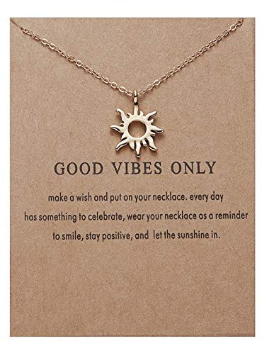 HMOOY Gold Sonne Halskette Schlüsselbein Kette Mode Sonnenlicht Sonnenschein Anhänger Halskette mit Nachrichtenkarte Freundschaft Zierlicher Halsreif Schmuck für Frauen Mädchen (Sun)