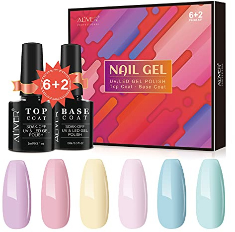 IKZEE Gel Nail Polish Kit, Spring/Summer Colors, 6+2 Pcs, DIY Home Salon Nail Art, Nail Art Gift Kit