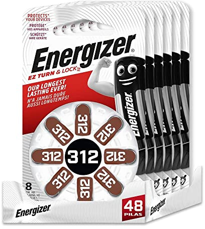 Energizer - Pack de 48 Pilas Especiales de audífono tamaño 312 una Pila para una Necesidad, sin Mercurio añadido y Potencia para Dispositivos pequeños