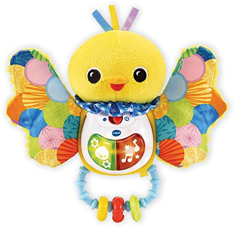 VTech - Hochet PIOU-PIOU Éveil des Sens, Hochet Bébé Interactif et Musical, Jouet Sensoriel, Oiseau en Peluche Lavable en Machine, Cadeau de Naissance Bébé Dès 3 Mois - Contenu en Français