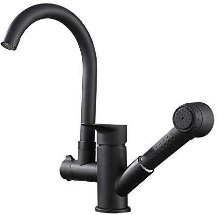 Mezclador negro doble grifo pistola pulverizadora extraíble superficie esmerilada Acfaucet un solo agujero grifo agua caliente y fría material de cobre grifo giratorio bueno