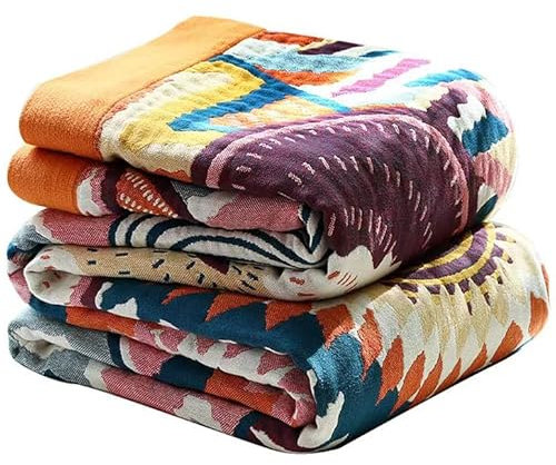 VANJOROY 100% Organic Cotton Sofa Large Bed Throw Blanket, Double-sided Bohemian Warm Soft Luxury Boho Throw for 2 3 Seater Settees Armchair and Couch. 150x200cm-Colorful