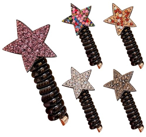 Bandes De Cheveux Pour Filles 5 PièCes Fil De TéLéPhone Attaches De Cheveux En Spirale Aucun Dommage Avec DéCor Pentagramme Cordon De TéLéPhone Support Pour Queue De Cheval