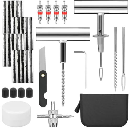 RAINPOP Reifenreparaturset für die Reparatur von Reifenpannen, 38-teiliger Reifen Reparaturset Reifenflickzeug Auto, Auto Notfallwerkzeug Set, Reifenflicken Kit für Autos Motorräder