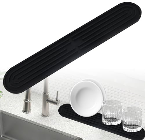 Alfombrilla de silicona estrecha de 43 x 7,8 x 1 cm, alargada, antideslizante y apta para lavavajillas, pequeña alfombrilla de secado para vasos, botellas, tablas de cortar, color negro
