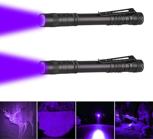 LIAISIMI Torcia UV, Luce Nera 395nm Ultravioletta con Pinza, Mini Lampada Ultravioletti per Pesca, Rilevatore di Urina, Torcia impermeabile a LED da 13 cm (2 pack-Batterie non incluse)