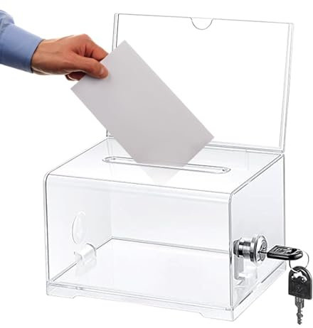 Scatola per Donazioni in Acrilico, Cassetta per Donazioni con Serratura, urna Trasparente con Chiusura a Chiave, Salvadanaio Trasparente, con Adesivo, per Votazioni, Concorsi, Gare