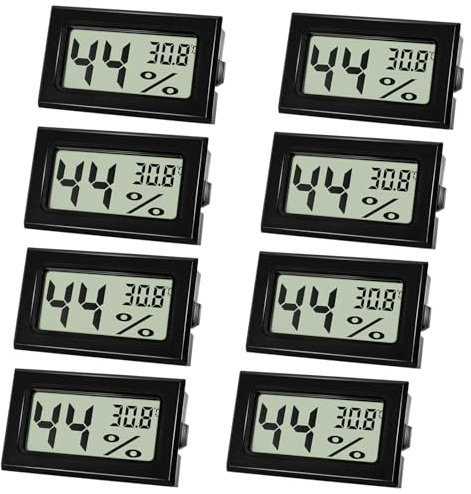 Farerkass 8 Piezas Termometro Digital Casa, Mini higrometro, Termometro Interior, Medidor Humedad Ambiente con LCD para Hogar, Oficina, Habitación de Bebé, Dormitorio y Sótano, Negro.