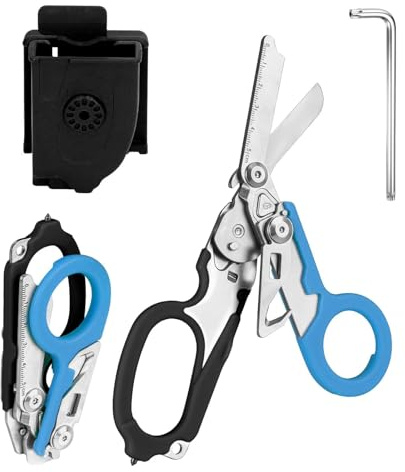 6 In 1 Forbici Pieghevoli, Forbici Soccorso, Pinze Tattiche Pieghevoli Con Taglierina Cinghia E Interruttore Vetro Per Soccorso (Blu Scuro)