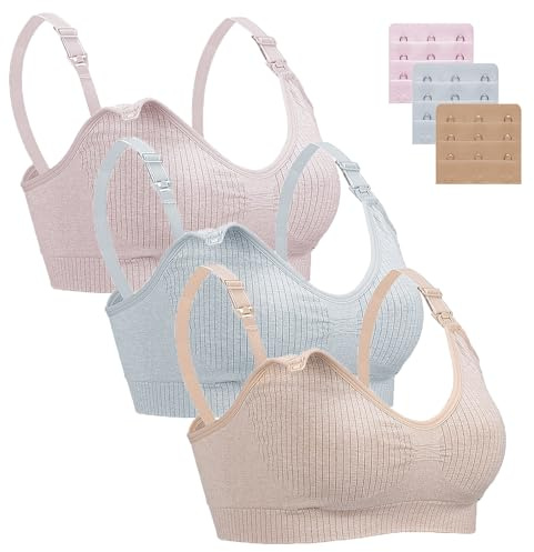Baycat Confezione da 3 reggiseni da allattamento senza fili, senza cuciture, per maternità, allattamento, con cuscinetti rimovibili e estensori per reggiseno, reggiseni per allattamento al seno, M