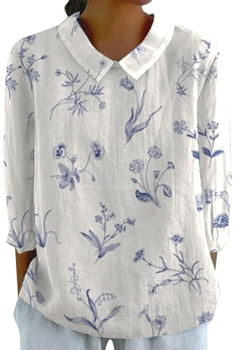 Cocila Top Noir Grande Taille Femmes Été Hauts Rétro Rayé Bouton Arrière Haut Ample Décontracté Coton Et Lin Chemise À Manches 3/4 T Shirt Homme Humour Papa Blouse Femme Ete Chemisier Chic