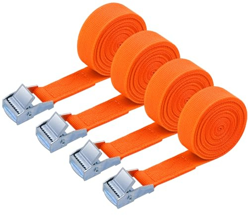 URAQT Tie Down Straps, 4 Pack Heavy Duty Tensioning Belts, 2M Adjustable Cargo Straps Ratchet Straps for Motorcycle, Cargo, Trucks, Trailer, Luggage, 250kg Loading Capacity, Quick Release (Orange)