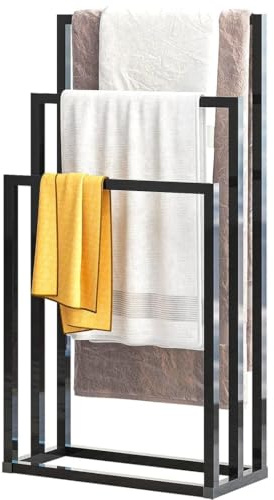 OWOHYG Estante para baño, toallero de Metal Negro de 3 Niveles, Soporte Independiente para Toallas de baño, Toallas de Mano, Soporte para Mantas, toallero Independiente.