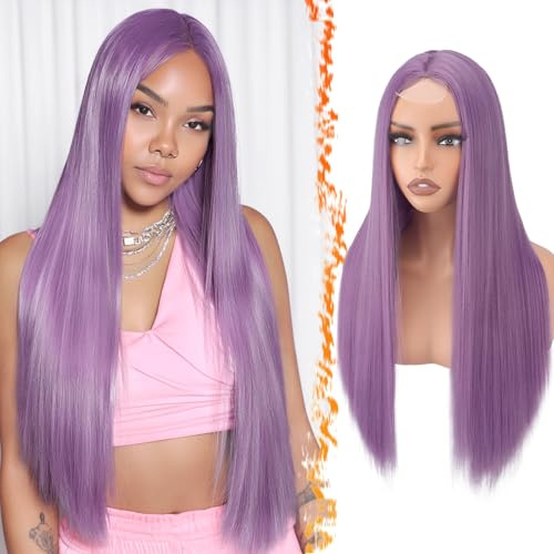 BARSDAR Lunga Lisci Viola Parrucche, Lunga Lisci Parte Centrale Parrucca per Donna 71cm Dall'aspetto Naturale Sintetici Capelli Sostituzione Capelli Parrucca Partito Halloween Kpop Costumi Parrucche