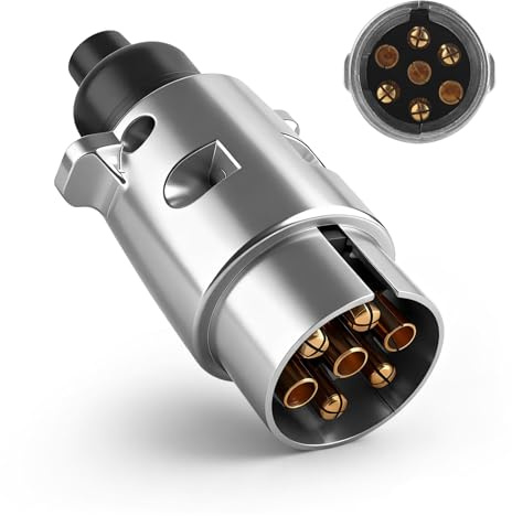 7 Poliger Stecker Anhänger – Aluminium Anhängerstecker 7 Polig Für 12V Systeme, Kompatibel Mit 7 Polige Steckdose, anhängerkabel 7 polig Anschluss Für PKW LKW Wohnwagen – Robuster Anhänger Stecker