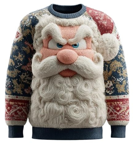 Générique Pull Noel Homme Design Créatif en Relief 3D Représentant Le Père Noël Pull de Fête de Noël pour Homme Sweater Chaud et Confortable pour Les Vacances d'hiver et Le Réveillon
