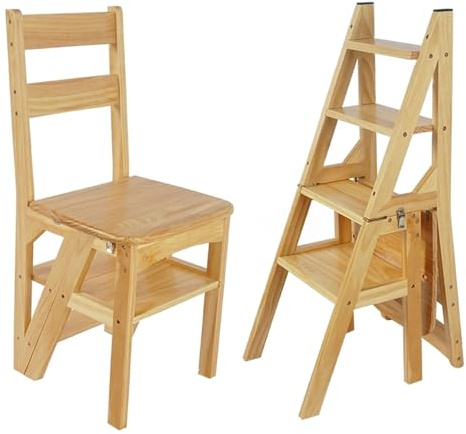 Taburete plegable 3 en 1 y silla de escalera, taburete de madera versátil para el hogar, biblioteca, estante de exhibición que ahorra espacio, uso en interiores, resistente y compacto (color: B